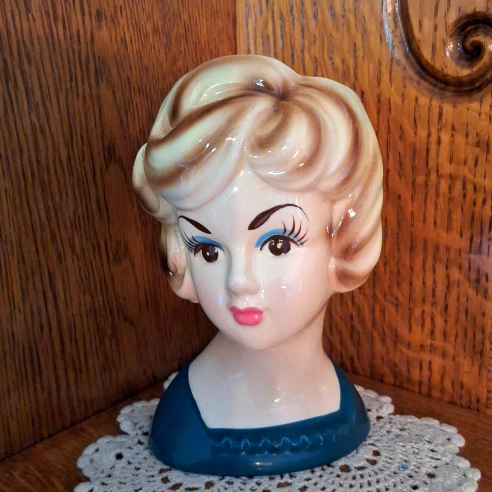Lady Head Vase Planter Made in Japan 6 3/4" Tall